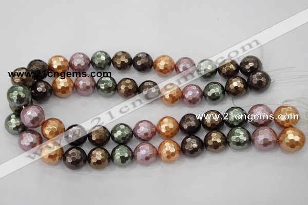 CSB514 15.5 inches 16mm faceted round mixed color shell pearl beads