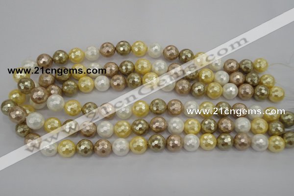 CSB523 15.5 inches 14mm faceted round mixed color shell pearl beads