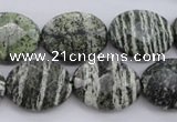 CSJ113 15.5 inches 15*20mm faceted oval green silver line jasper beads