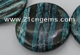 CSJ221 15.5 inches 50mm flat round dyed green silver line jasper beads