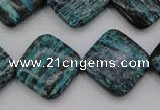 CSJ255 15.5 inches 20*20mm diamond dyed green silver line jasper beads