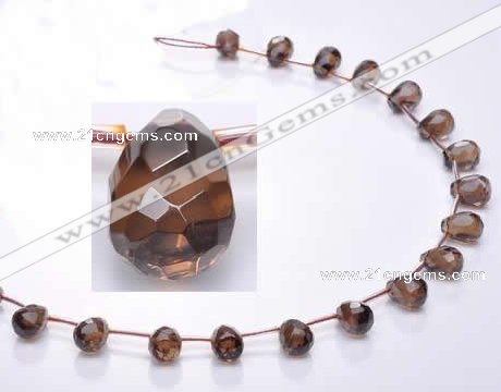 CSQ32 Top drilled 8*12mm faceted teardrop natural smoky quartz beads
