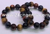 CTB39 7.5 inches 14mm round colorful tiger eye beaded bracelets