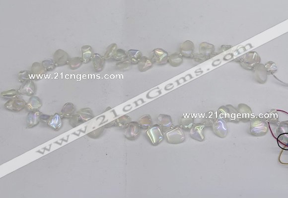 CTD3671 Top drilled 5*8mm - 10*14mm freeform plated white crystal beads