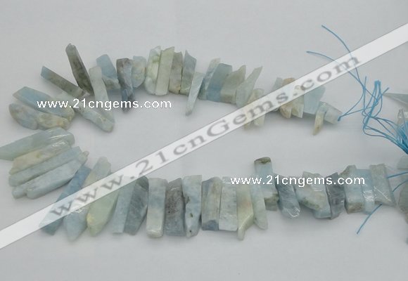 CTD394 Top drilled 8*18mm - 10*50mm wand aquamarine beads
