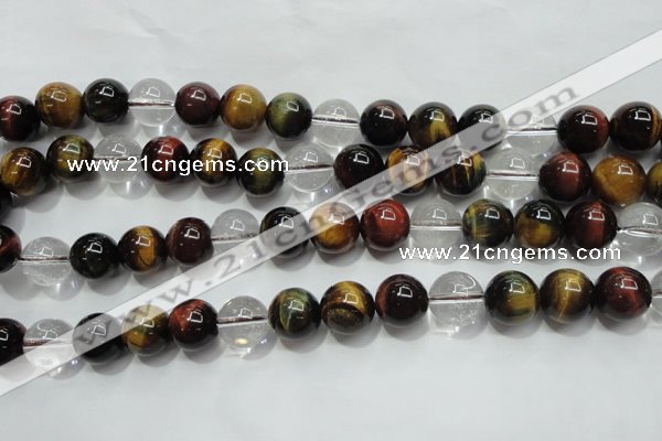 CTE1128 15 inches 12mm round mixed tiger eye & white crystal beads