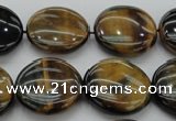 CTE1350 15.5 inches 20mm flat round yellow & blue tiger eye beads