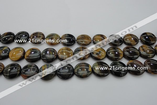 CTE1350 15.5 inches 20mm flat round yellow & blue tiger eye beads