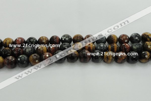 CTE1476 15.5 inches 16mm faceted round mixed tiger eye beads
