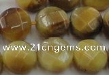 CTE1539 15.5 inches 16mm faceted coin golden tiger eye beads