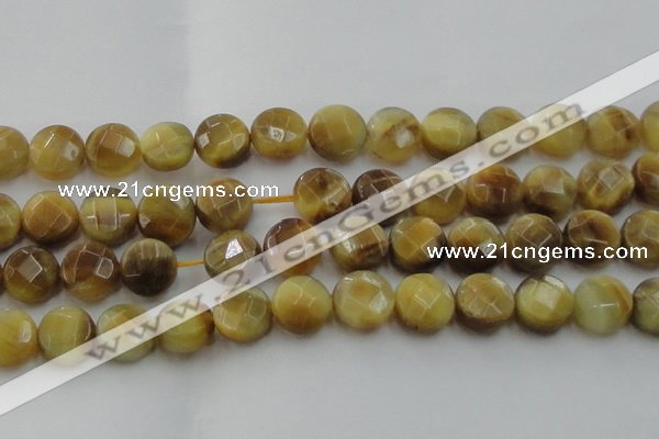 CTE1540 15.5 inches 18mm faceted coin golden tiger eye beads