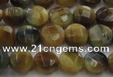 CTE1572 15.5 inches 8mm faceted coin golden & blue tiger eye beads