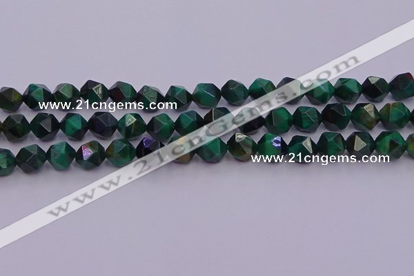 CTE1948 15.5 inches 10mm faceted nuggets green tiger eye beads