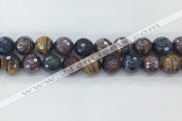 CTE2098 15.5 inches 16mm faceted round AB-color mixed tiger eye beads