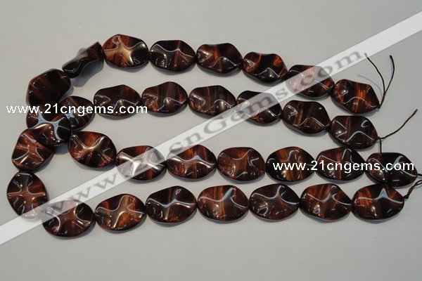 CTE860 15.5 inches 18*25mm wavy oval red tiger eye beads