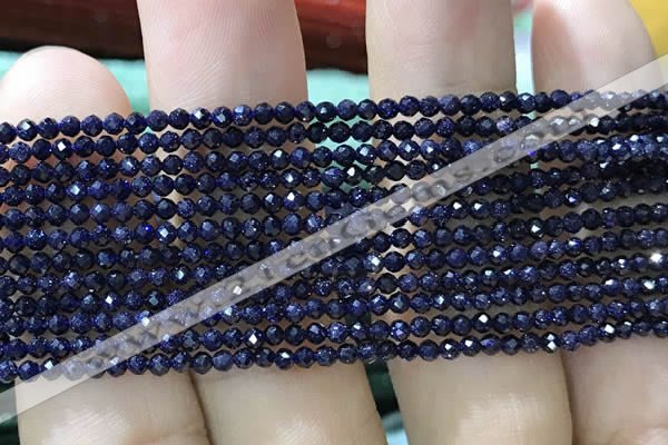 CTG1067 15.5 inches 2mm faceted round tiny blue goldstone beads