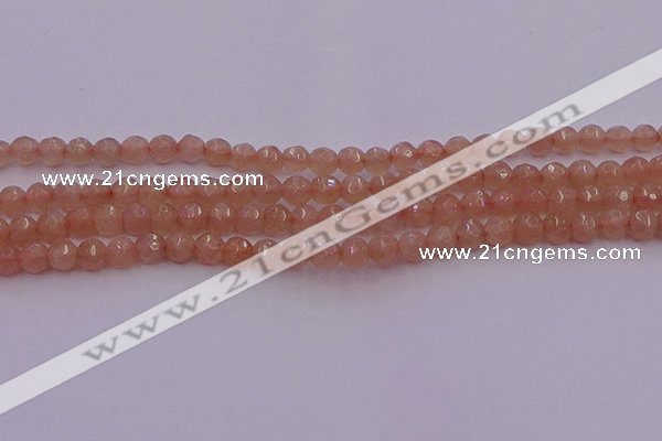 CTG507 15.5 inches 4mm faceted round tiny peach moonstone beads