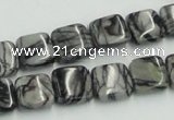 CTJ15 16 inches 12*12mm square black water jasper beads wholesale