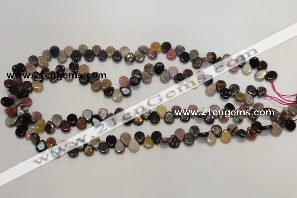 CTO38 15.5 inches 7*10mm flat teardrop natural tourmaline beads