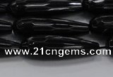 CTR145 15.5 inches 10*30mm faceted teardrop black agate beads