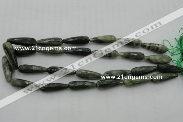 CTR35 15.5 inches 10*30mm faceted teardrop green hair stone beads