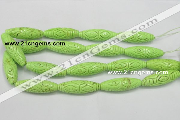 CTU892 15.5 inches 15*45mm carved rice dyed turquoise beads