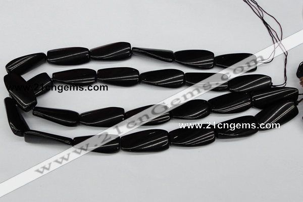 CTW108 15.5 inches 15*30mm twisted rectangle black agate beads
