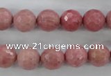 CWF04 15.5 inches 12mm faceted round pink wooden fossil jasper beads