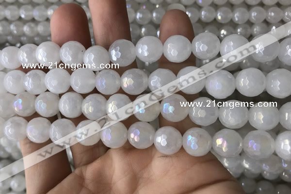 CWH62 15.5 inches 10mm faceted round AB-color white jade beads