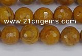 CWJ470 15.5 inches 8mm faceted round yellow petrified wood jasper beads