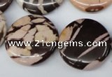 CZJ365 15.5 inches 25mm flat round zebra jasper beads wholesale