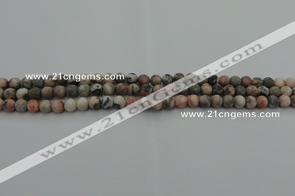 CZJ560 15.5 inches 4mm round matte pink zebra jasper beads