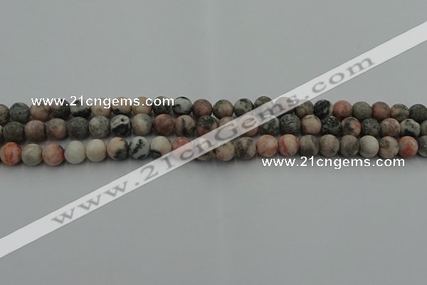 CZJ561 15.5 inches 6mm round matte pink zebra jasper beads
