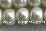 FWP326 15 inches 9mm - 10mm button white freshwater pearl strands