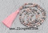 GMN209 Hand-knotted 6mm pink zebra jasper 108 beads mala necklaces with tassel