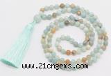 GMN279 Hand-knotted 6mm amazonite 108 beads mala necklaces with tassel