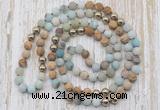 GMN6444 Hand-knotted 8mm, 10mm matte amazonite & picture jasper 108 beads mala necklaces