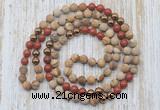 GMN6446 Hand-knotted 8mm, 10mm matte picture jasper & red jasper 108 beads mala necklaces