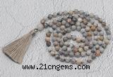 GMN699 Hand-knotted 8mm, 10mm silver needle agate 108 beads mala necklaces with tassel