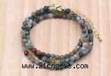 GMN7204 4mm faceted round tiny Indian agate beaded necklace jewelry