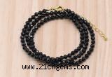 GMN7245 4mm faceted round tiny black onyx beaded necklace jewelry