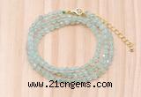 GMN7262 4mm faceted round prehnite beaded necklace jewelry