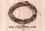 GMN7432 4mm faceted round tiny picasso jasper beaded necklace with constellation charm