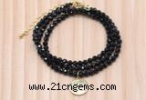 GMN7446 4mm faceted round tiny black tourmaline beaded necklace with constellation charm