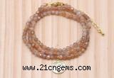 GMN7453 4mm faceted round tiny orange moonstone beaded necklace with constellation charm