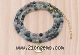 GMN7503 4mm faceted round tiny moss agate beaded necklace with letter charm