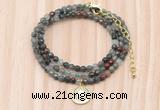 GMN7535 4mm faceted round tiny African bloodstone beaded necklace with letter charm