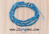 GMN7570 4mm faceted round apatite beaded necklace with letter charm