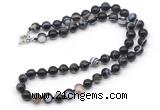 GMN7749 18 - 36 inches 8mm, 10mm round black banded agate beaded necklaces