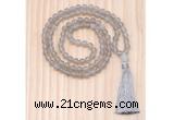 GMN8706 Hand-Knotted 8mm, 10mm Matte Grey Agate 108 Beads Mala Necklace